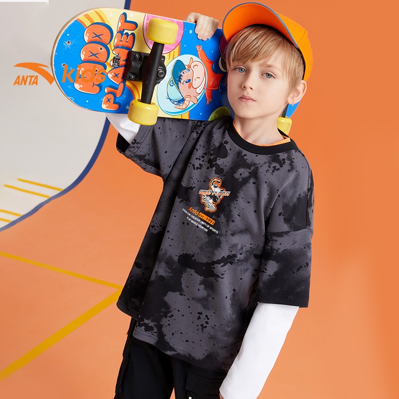 Áo phông dài tay thời trang bé trai thương hiệu Anta Kids 352138432B