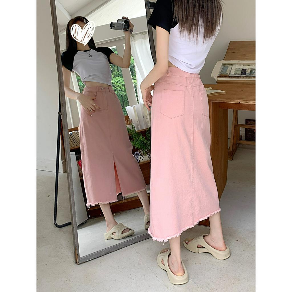 Chân váy jean Hồng Lưng Cao Dáng Rộng Xẻ Tà Thời Trang Mùa Hè Hàng Mới Dành Cho Bạn Nữ