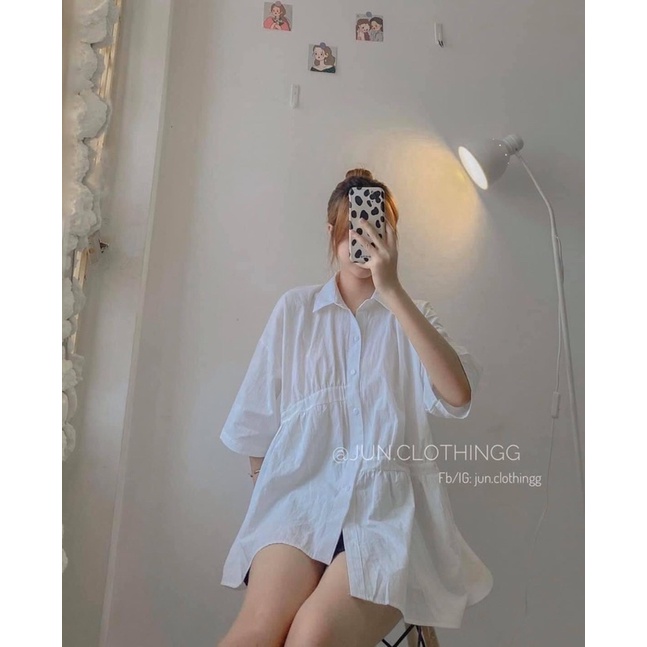 [SIEU SALE] Sơ mi tay lỡ Zum vạt chéo trắng (hàng có sẵn) | BigBuy360 - bigbuy360.vn