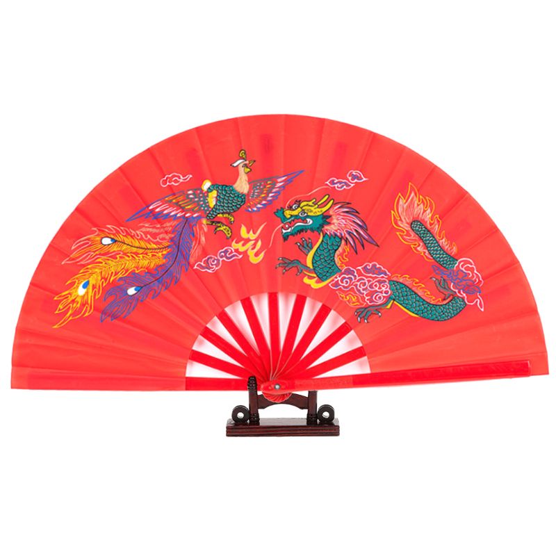 Quạt xếp cầm tay bằng nhựa in hình rồng/ phượng hoàng phong cách Trung Hoa