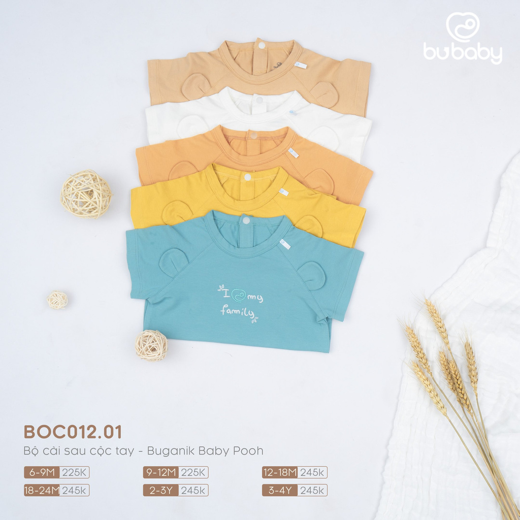 Bộ quần áo Bu Baby cài sau cộc tay cho bé trai và bé gái từ 6 tháng đến 4 tuổi Buganik Imprint BOC012.01