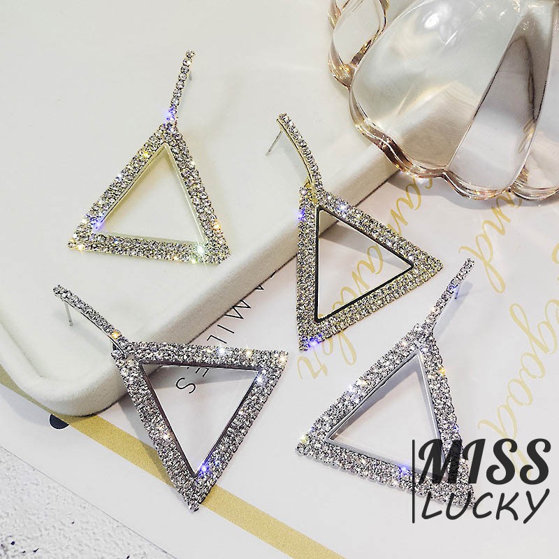 Bông tai tam giác đính đá thiết kế đơn giản sang trọng cho nữ