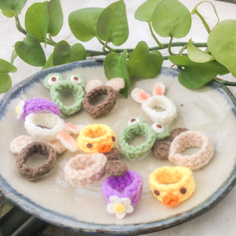 ✨ Nhẫn móc len thủ công🐸🐻🐰🐤🐼🍓