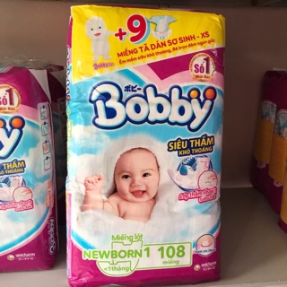 Tã giấy Bobby NB1 108 miếng cho trẻ dưới 1 tháng tuổi