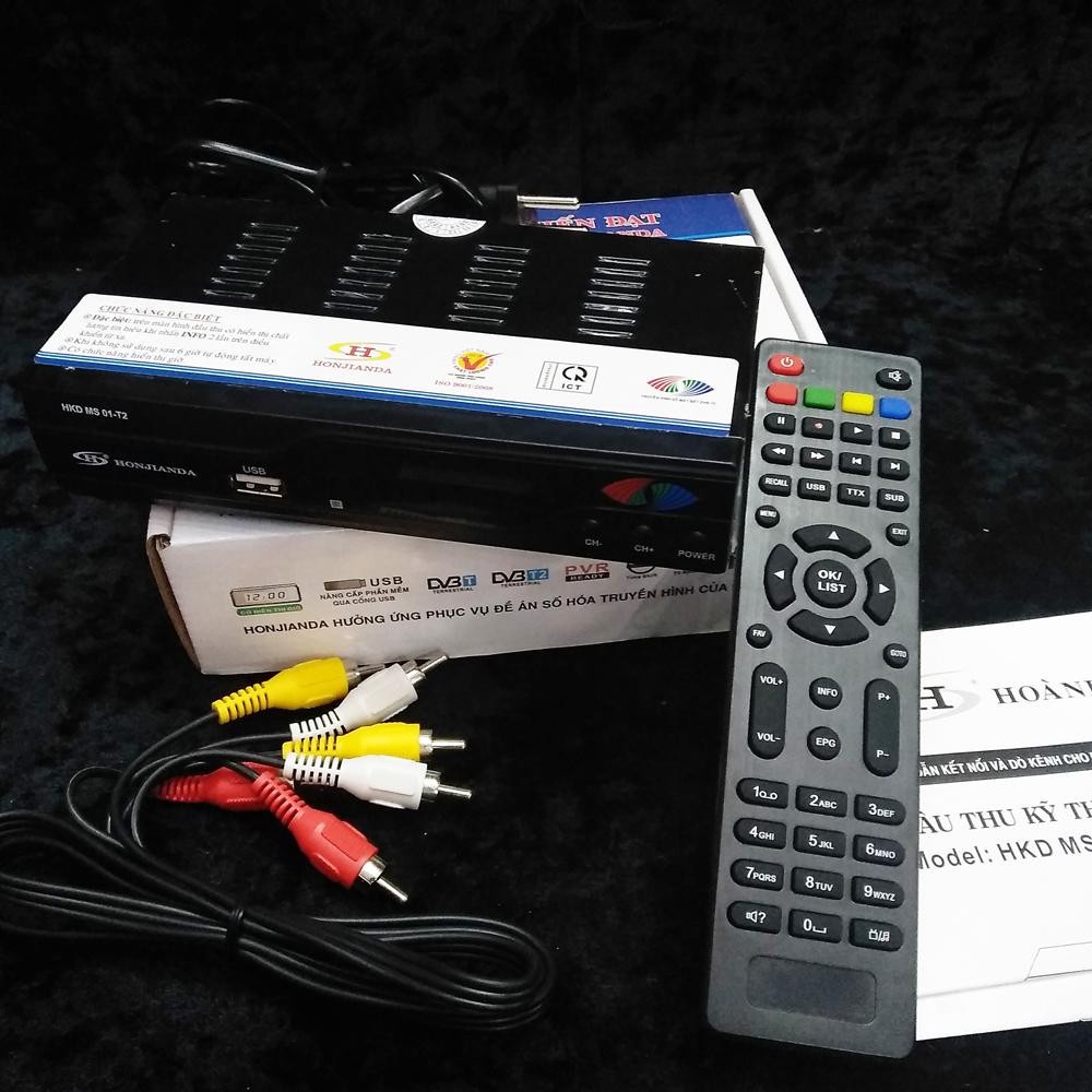 COMBO 3 MÓN ĐẦU THU TRUYỀN HÌNH KTS MẶT ĐẤT DVB-T2 MS01 TIẾN ĐẠT ( TẶNG ANGTEN VÀ 15M DÂY CÁP, CÓ SẴN JACK CẮM )