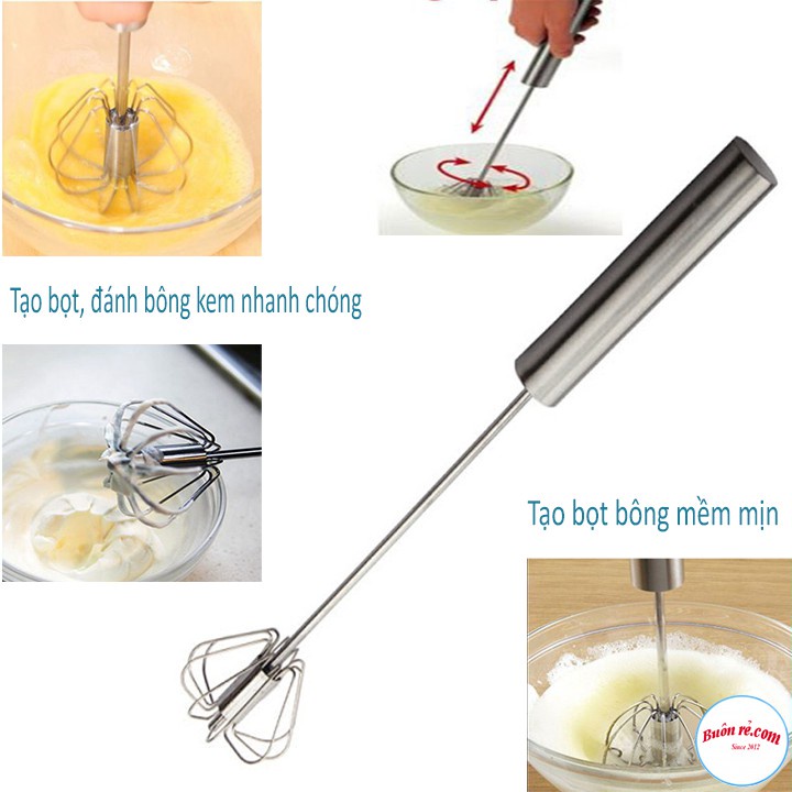 Cây Đánh Trứng Inox Có Trục Xoay Tự Động Tiện Dụng, Dụng Cụ Đánh Trứng