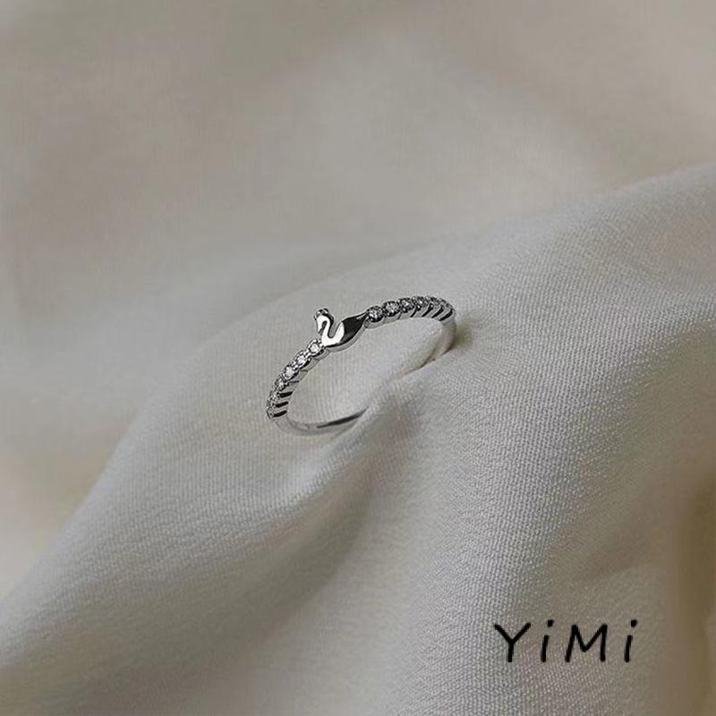 Nhẫn dạng mở phối mặt hình thiên nga nhỏ điều chỉnh được thời trang Hàn Quốc sang trọng
