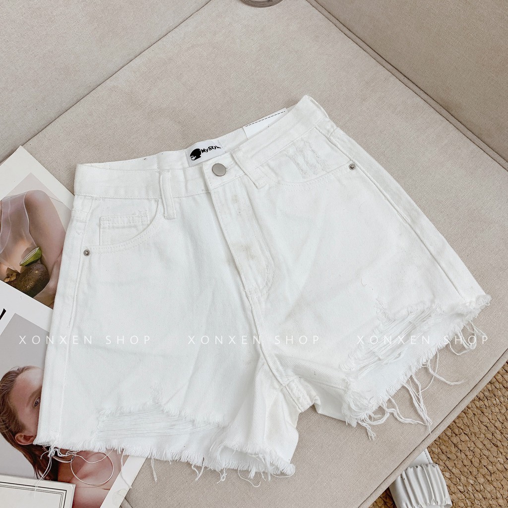 QUẦN SHORT JEAN NỮ ulzzang hàng xuất xịn rách cá tính màu trắng và màu xanh XONXEN SHOP size S M mã 1992