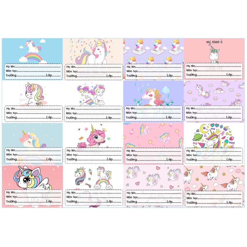 Nhãn vở unicornn ngựa thần kute dễ thương