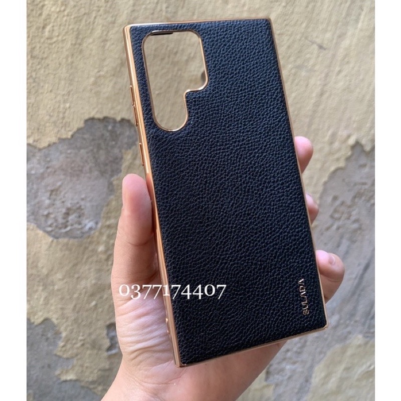 Ốp lưng Sulada vân da viền vàng cho Samsung S22, S22 Plus, S22 Ultra cực kỳ đẹp sang trọng