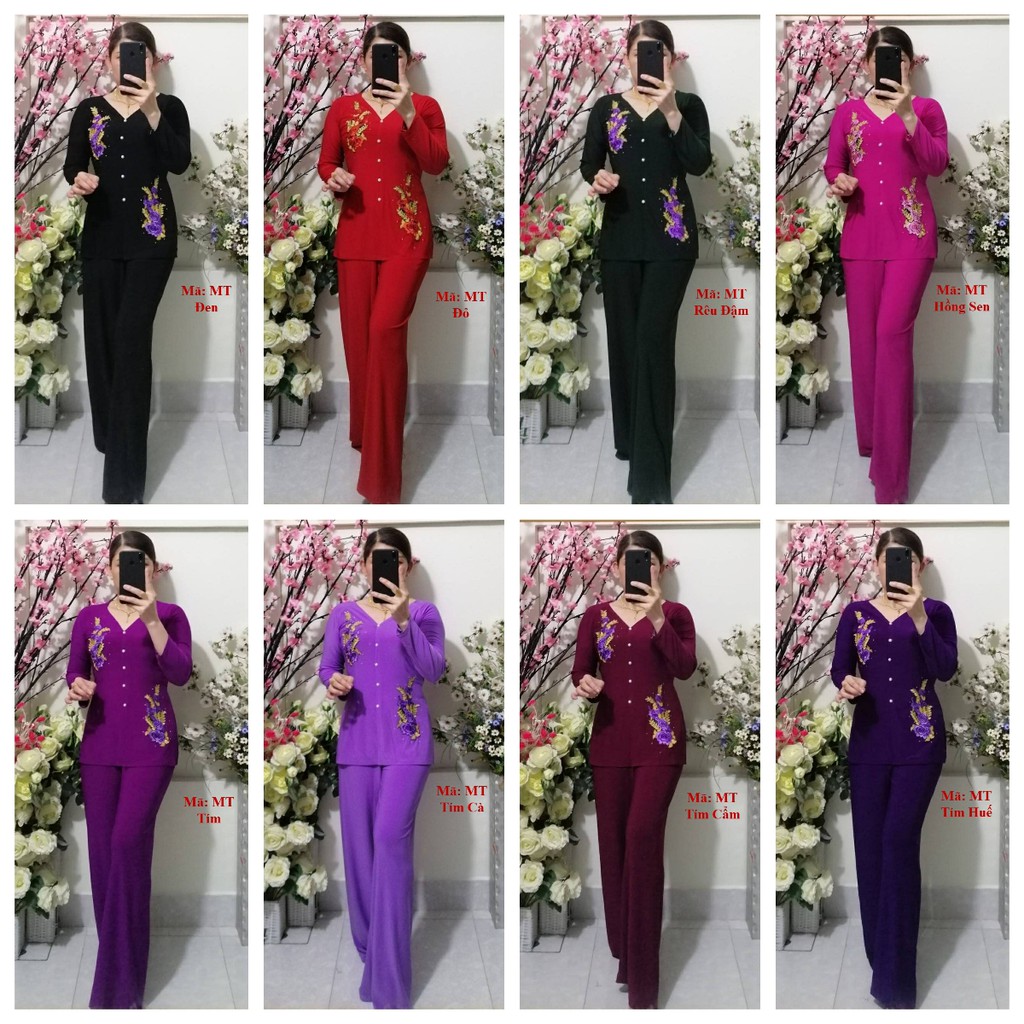 Bộ Bà Ba Màu Thêu Hoa Ống Rộng | BigBuy360 - bigbuy360.vn