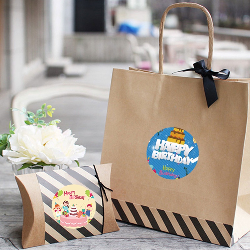 Cuộn 500 Miếng Dán Hình Tròn In Chữ Happy Birthday Trang Trí