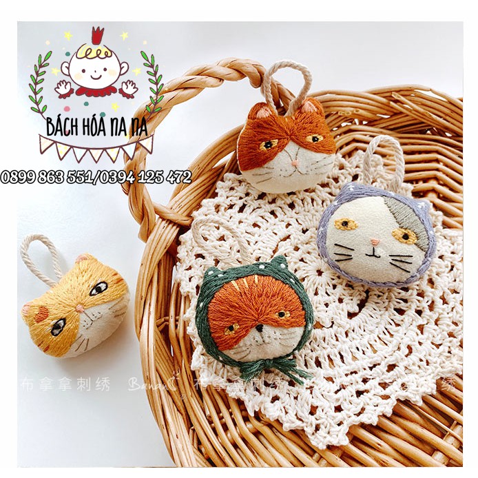 [FREE SHIP 50K] Gói Nguyên liệu thêu tay trang trí DIY/ BỘ KIT TỰ THÊU móc khóa Mèo Xinh xắn tự làm - Handmade Nana Shop