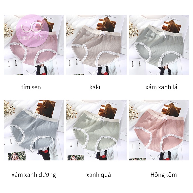 Quần lót nữ nâng hông thun gân cotton ren trang trí nơ giữa eo đũng quần kháng khuẩn thoáng khí HEYPANG VN027