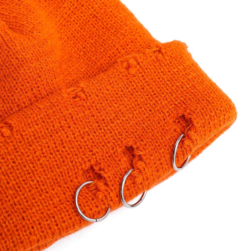 YOLA Yola Mũ Beanie Phối Vòng Kim Loại Hình Đầu Lâu Phong Cách Harajuku Phổ Biến Ấm Áp