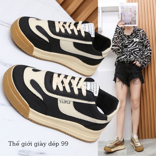 Giày thể thao nữ sneaker, giày nữ màu đen và nâu đế bằng mẫu xinh xắn hottrend 2021 | BigBuy360 - bigbuy360.vn