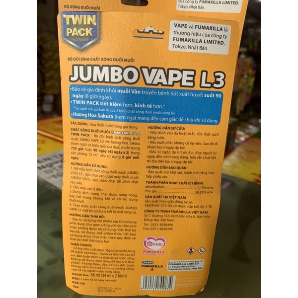 Bộ Xông Đuổi Muỗi Jumbo Vape D1 Kèm Tinh Dầu Đuổi Muỗi Hương Hoa lily Thương hiệu Nhật Bản