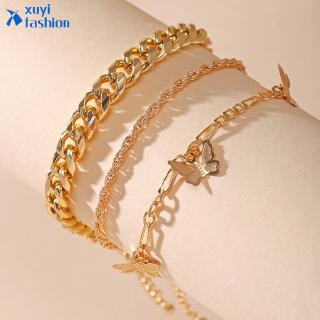 Thời Trang Retro Bướm Vòng Chân Bộ Hàn Quốc Mutilayer Vàng Nữ Cô Gái Trang Sức Phụ Kiện