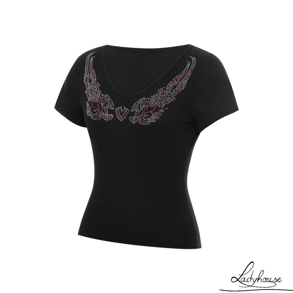 Áo thun tay ngắn dáng ôm đính đá thời trang mùa hè cho nữ