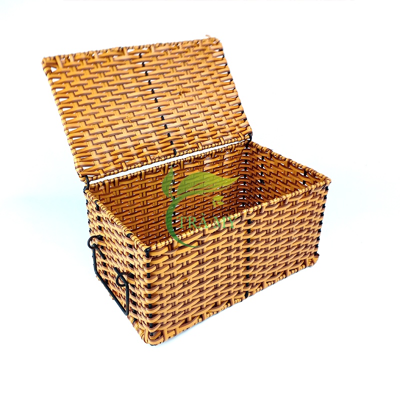 Rương Mây Nhựa Đan Khung Sắt Sơn Tĩnh Điện Chữ Nhật Có Nắp Sắp Xếp Quần Áo Gia Đình, Khách Sạn, Spa, Resort Tiện Lợi
