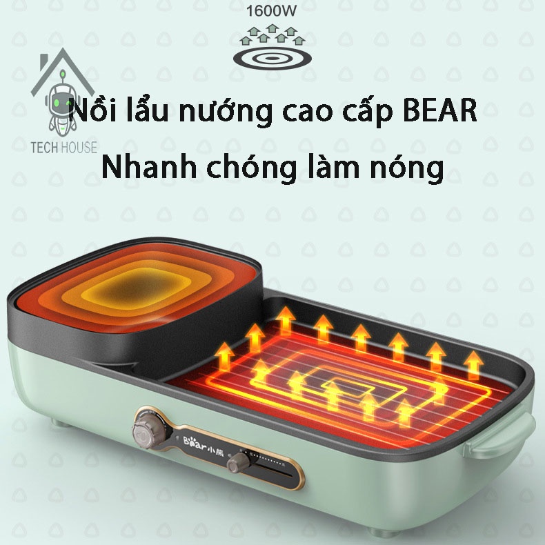 Nồi Lẩu Đa Năng BEAR 2in1 Lẩu Nướng Bản Quốc Tế_Bếp Lẩu Nướng Điện, Nồi Lẩu 2 Ngăn Bear