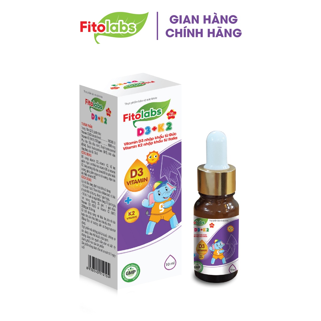 Vitamin D3K2-MK7 Fitolabs Dạng Nhỏ Giọt Dễ Dùng, Giúp Bé Tăng Chiều Cao, Xương Chắc Khỏe Lọ 10ml FITO1