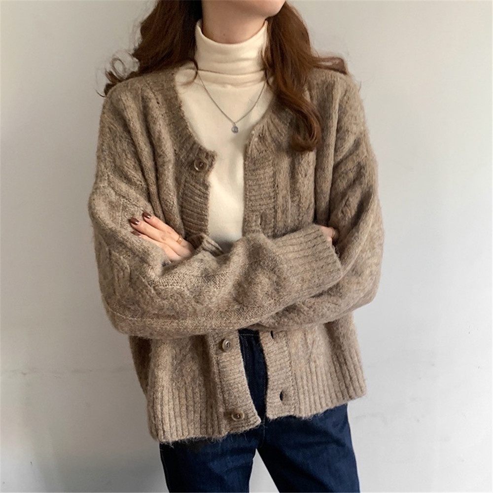 SUXI Áo Khoác Cardigan Dệt Kim Dáng Rộng Phong Cách Cổ Điển Hàn Quốc Thời Trang Mùa Thu Cho Nữ