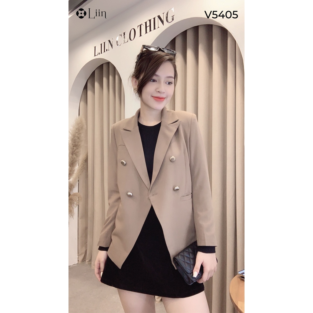 Áo vest nữ công sở dài tay màu nâu thiết kế vạt lệch kiểu dáng sang trọng Liin Clothing V5405 | BigBuy360 - bigbuy360.vn