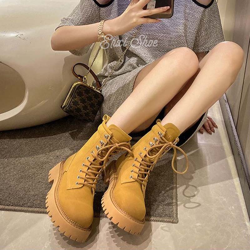 Oeteo Giày Bốt Đế Dày Màu Vàng Thời Trang Cho Nữ