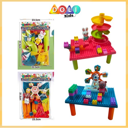 Đồ chơi xếp hình đu quay gấu có bàn lắp Doli Kids, lego lắp ghép cho bé từ 3 tuổi túi 23,5 x 31,5 cm
