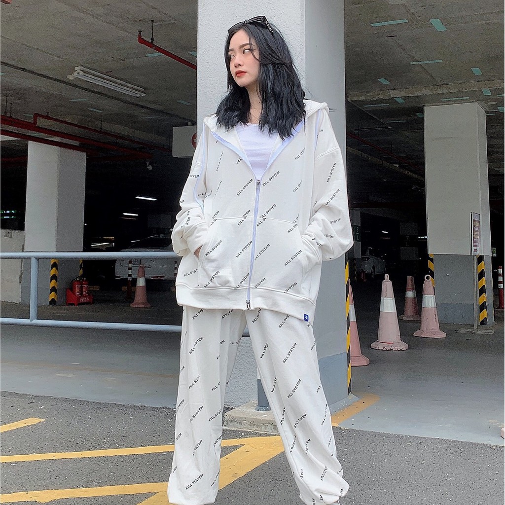 Áo khoác hoodie zip Kill System Cross nam nữ, màu đen trắng, vải chân cua, co giãn tốt, dày dặn, phong cách unisex