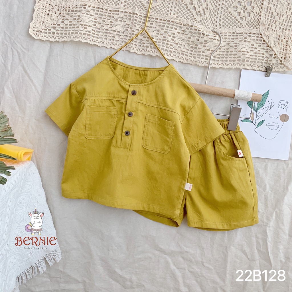 BERNIE - Bộ Thô Đũi Hàn Cổ Trụ Unisex Cho Bé Trai Bé Gái