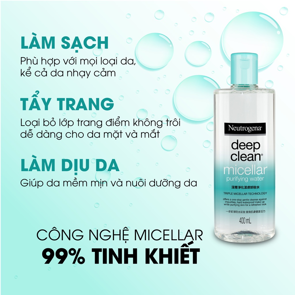 Nước tẩy trang thanh lọc và làm sạch sâu Neutrogena Deep Clean micellar purifying water 400ml