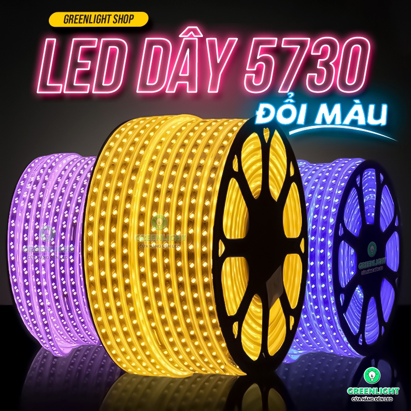 Đèn LED dây 5730 đổi màu 3 chế độ vàng-dương-tím trang trí hắt sáng đồ nội thất, hắt trần (chưa bao gồm nguồn nối 220V)