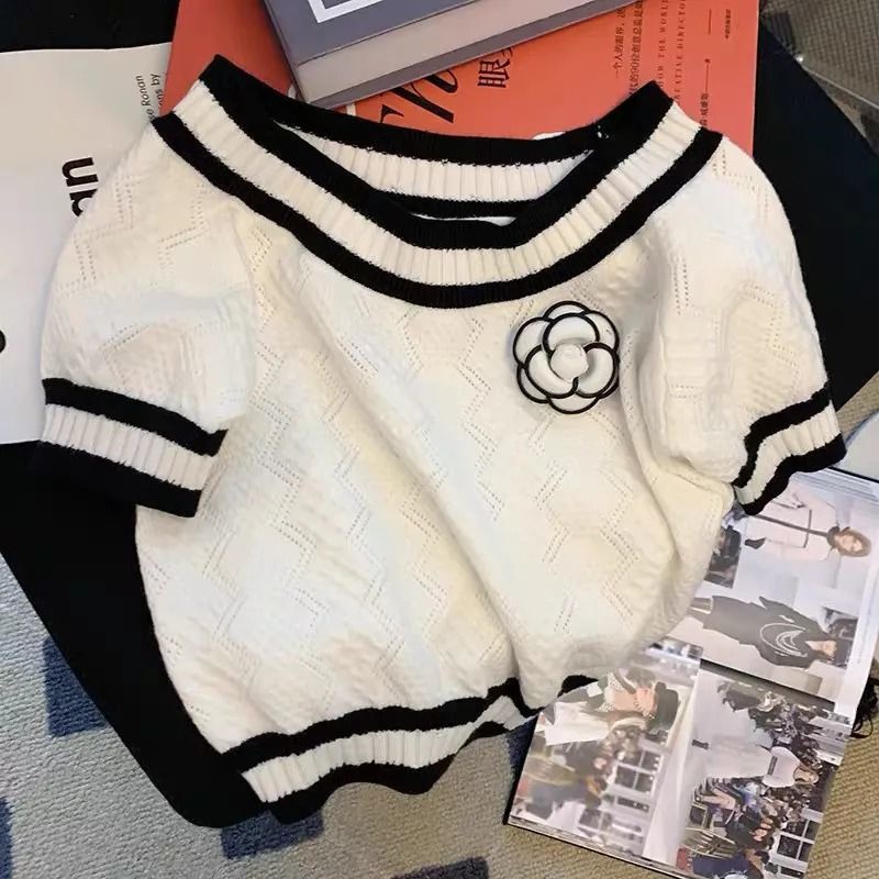 Áo Len Lệch Vai Ngắn Tay Thiết Kế Mới Thời Trang Mùa Hè Dành Cho Nữ