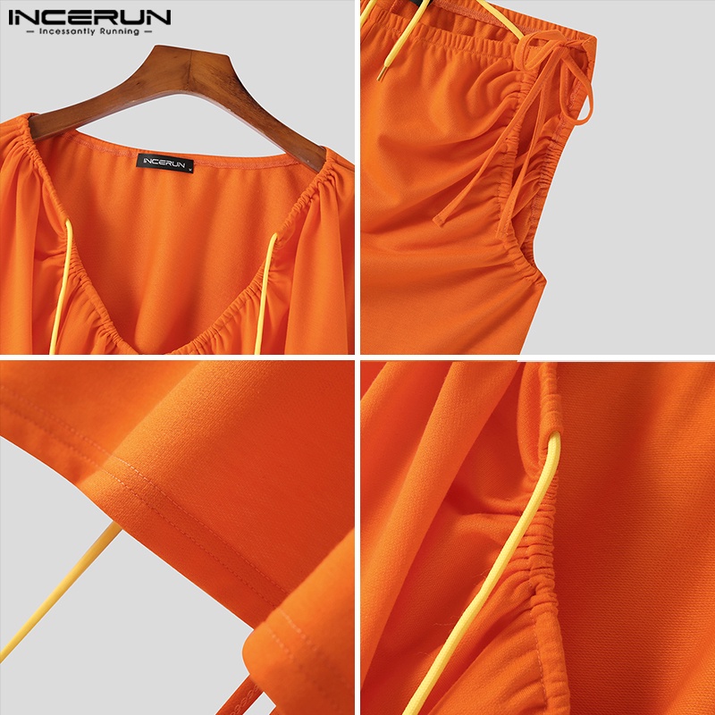 Set áo croptop tay dài + quần short INCERUN dáng rộng thời trang cho nam giới