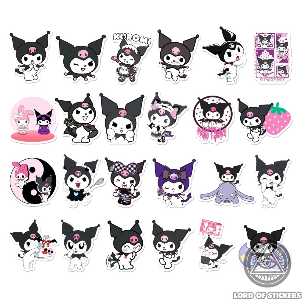 Set 50 Nhãn Dán Kuromi Sticker Nhân Vật Hoạt Hình Cute Dễ Thương Chống Thấm Nước Trang Trí Mũ Bảo Hiểm, Laptop, Vali, Sổ