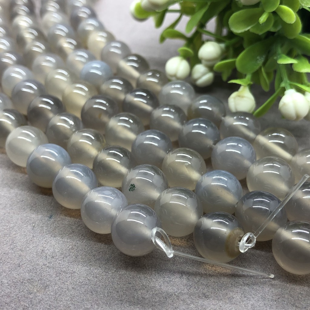 Chuỗi hạt màu xám khói 4-12mm hình tròn từ đá tự nhiên chuyên dụng làm vòng tay DIY