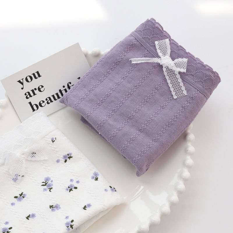 Quần Lót Cotton Mềm Mại Phối Ren Hoa Nhún Bèo Dễ Thương Cho Nữ