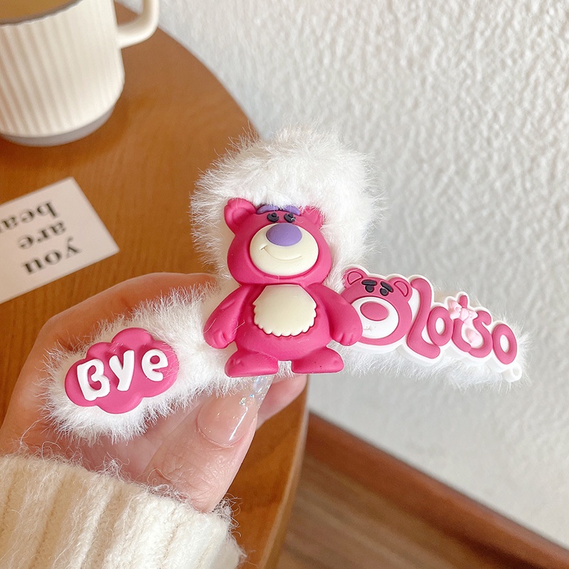 Kẹp Tóc Hình Gấu / Dâu Tây Bằng Lông Nhung Dễ Thương Xinh Xắn 2