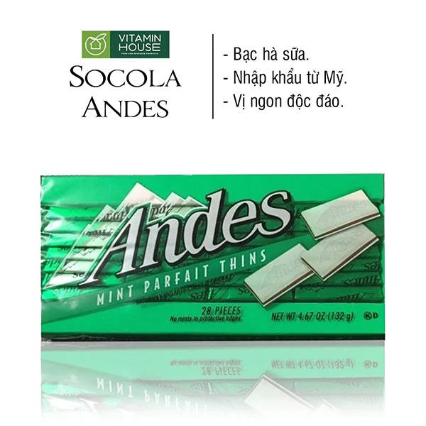 Bạc hà nhân Socola sữa Andes 132g -VITAMIN HOUSE