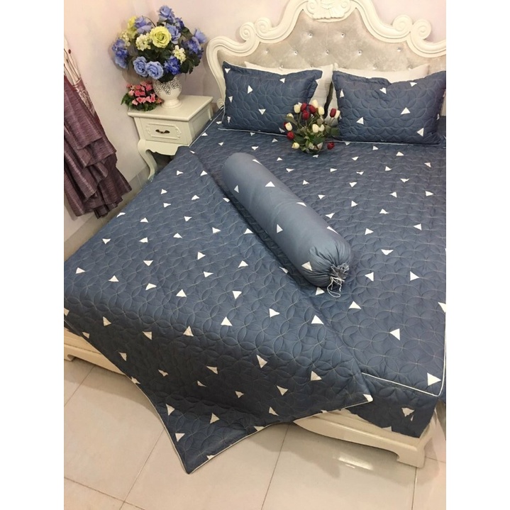 Set 5 Món Tam Giác Xám Chăn Ga gối Poly Cotton 1m6 x 2m x 10cm