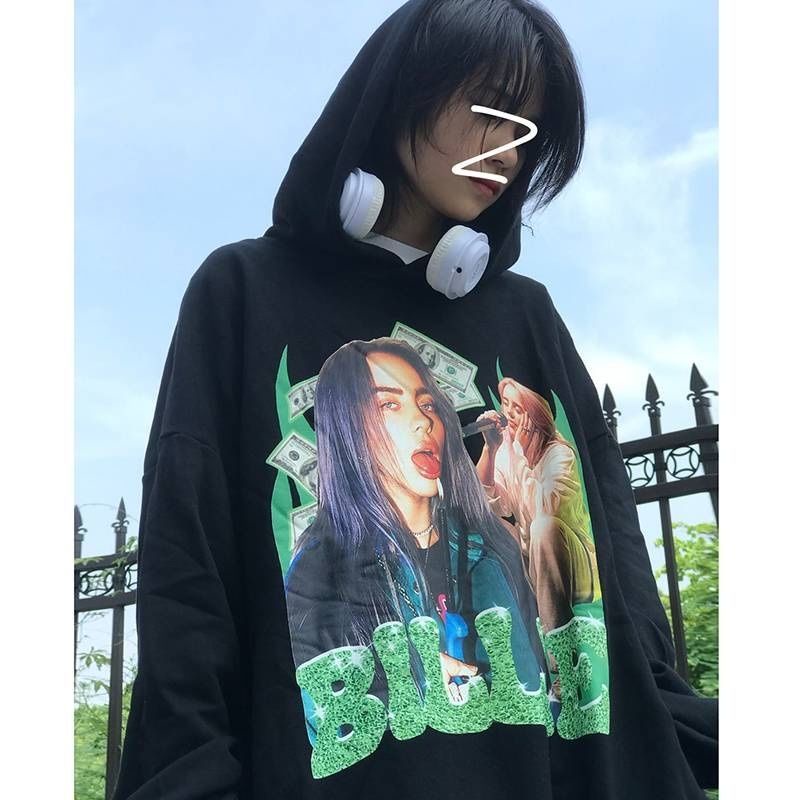 Áo Hoodie Dáng Rộng Màu Đen Thời Trang Cho Nữ