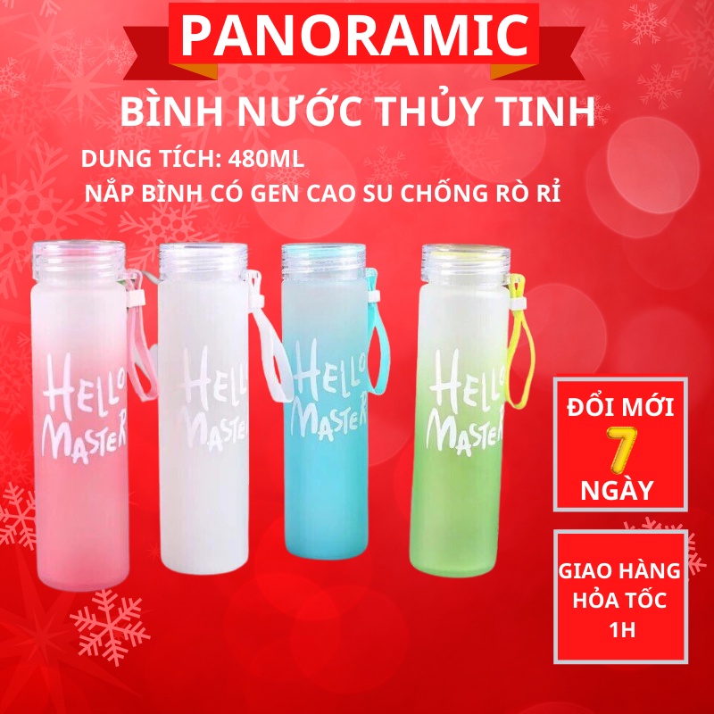 Bình Thủy Tinh đựng nước Hello Master 450ml có quai xách