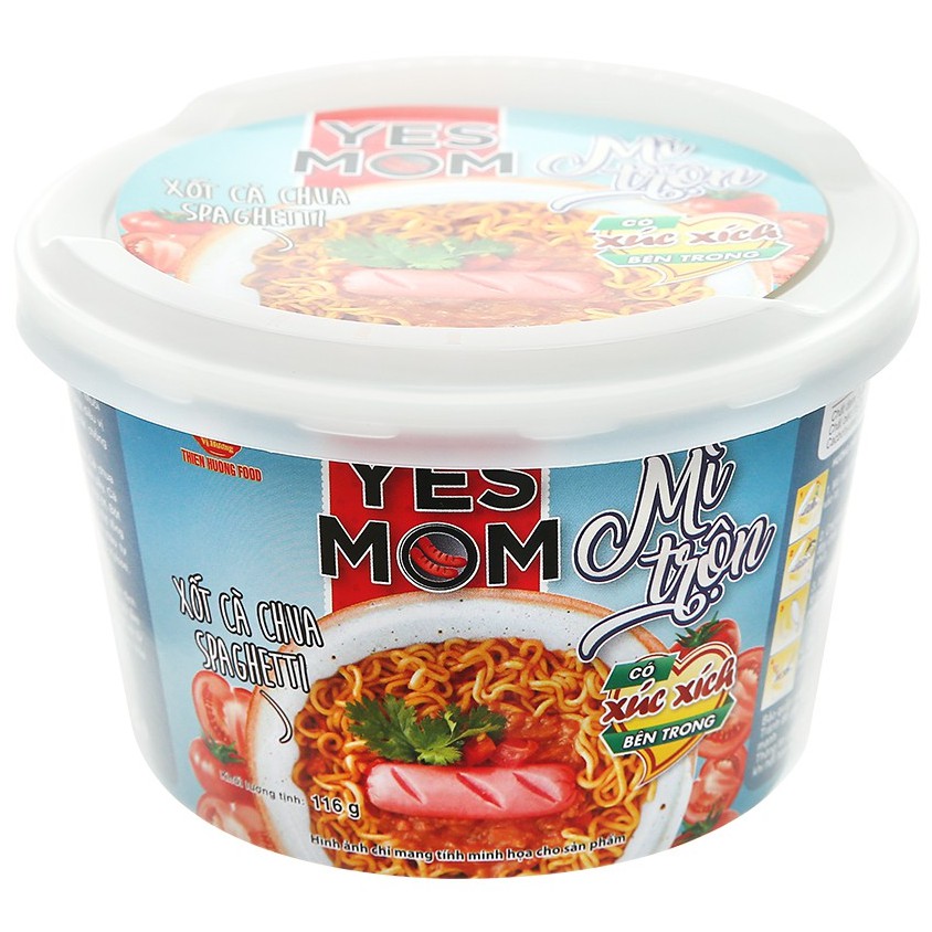 Mì tô trộn Yes Mom vị xốt cà chua Spaghetti / xốt cua Singapore tô 116g (đủ 2 vị best seller)