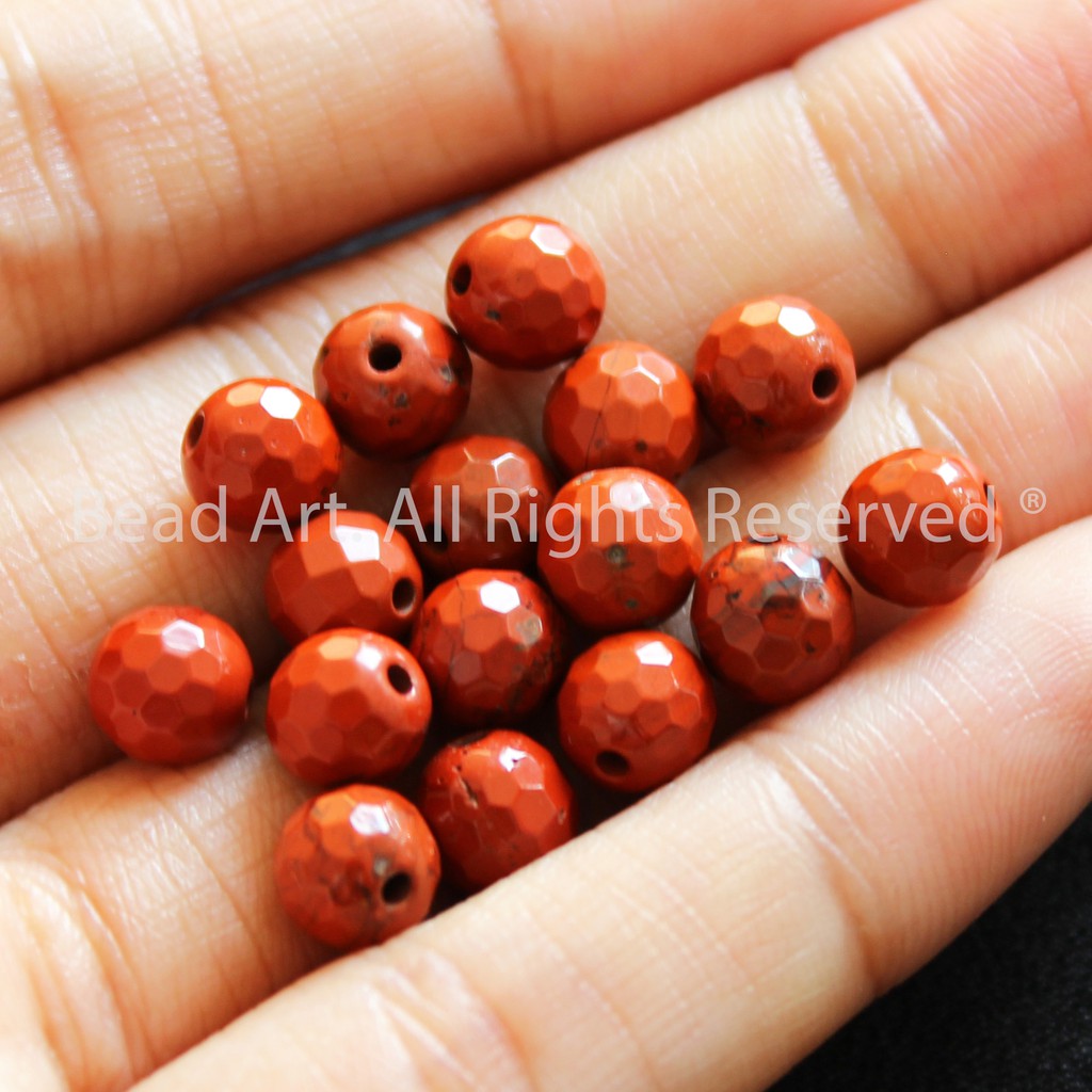 [3 Hạt] 6MM Red Jasper Nâu Đỏ 6mm Loại AA Giác Cắt, Đá Phong Thuỷ, Chuỗi Hạt