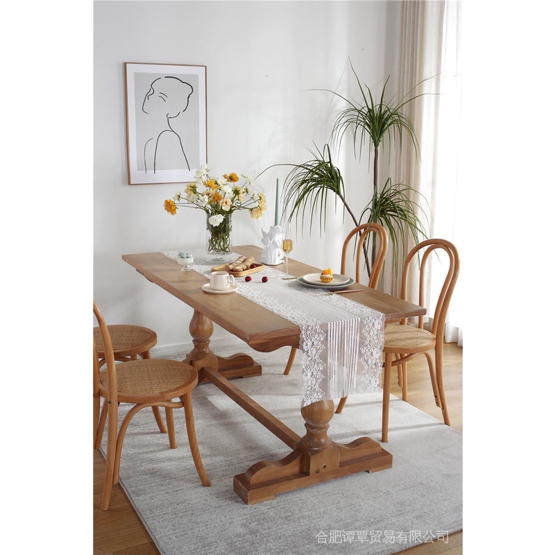 Khăn Trải Bàn Vải Ren Thêu Hoa Màu Trắng Đen Phong Cách Pháp Sang Trọng L7H9