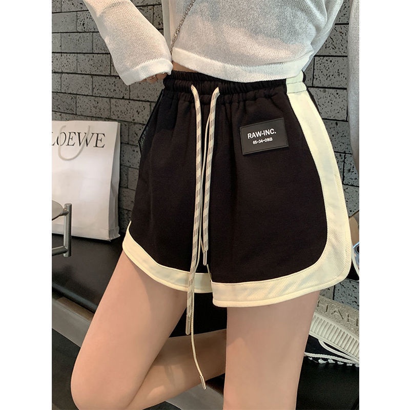 Quần Short Thể Thao Lưng Cao Ống Rộng Màu Đen Thời Trang Mùa Hè 2022 Cho Nữ