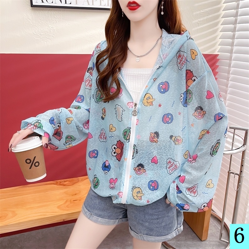 Áo Chống Nắng Bằng Lụa Lạnh Nhẹ Thoáng Khí In Họa Tiết Hoạt Hình Phong Cách Phương Tây Thời Trang Cho Nữ