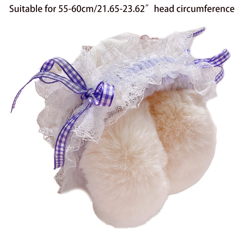 Youyo Chụp Tai Vải Lông Cừu Phối Ren Đính Nơ Phong Cách Lolita